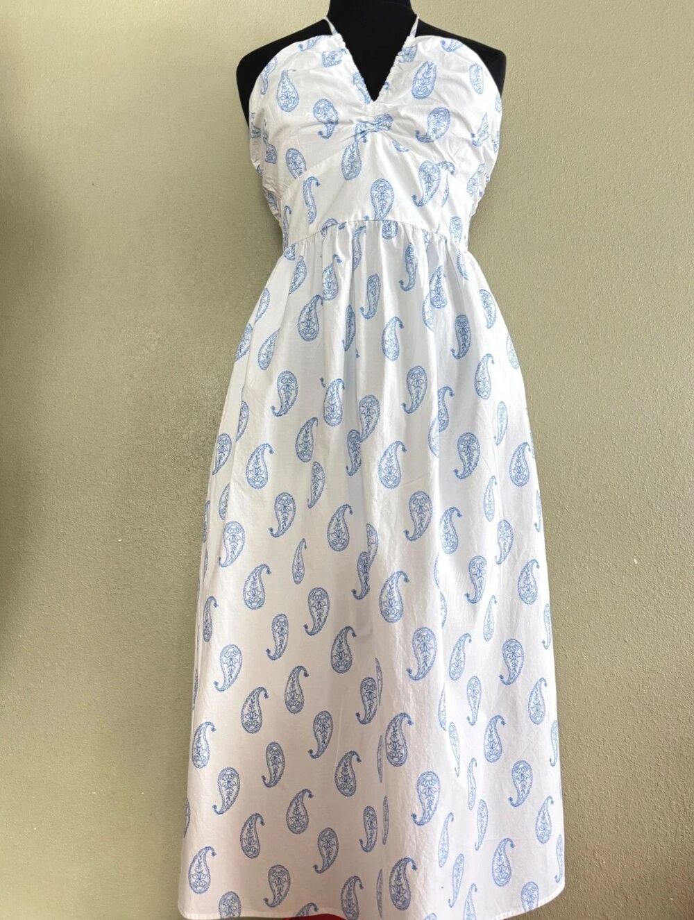NWOT Universal Thread White Halter Dress Blue Paisley Print Summer Maxi